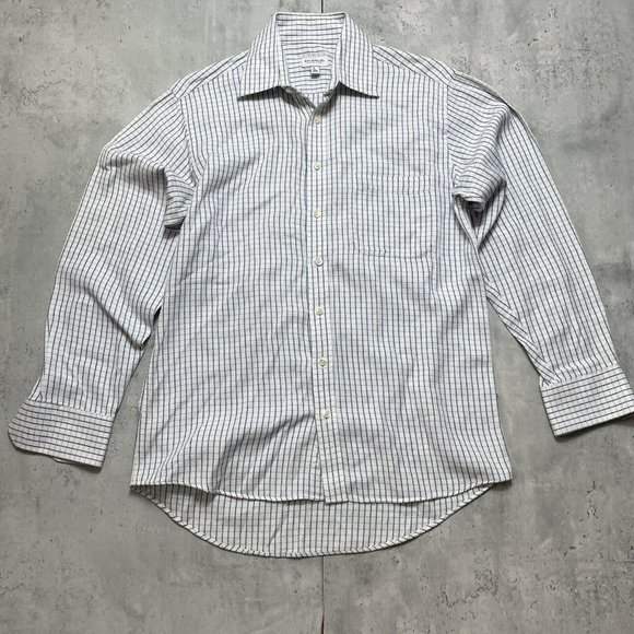 Emanuel Ungaro Dress Button Up Mens Shirt Sz S 15‎ 32/33 White Blue Check - Picture 1 of 7